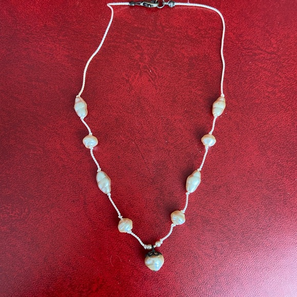Vintage Haskell Style Faux Pearl Necklace Knotted String Strand Pendant Retro - Picture 4 of 4